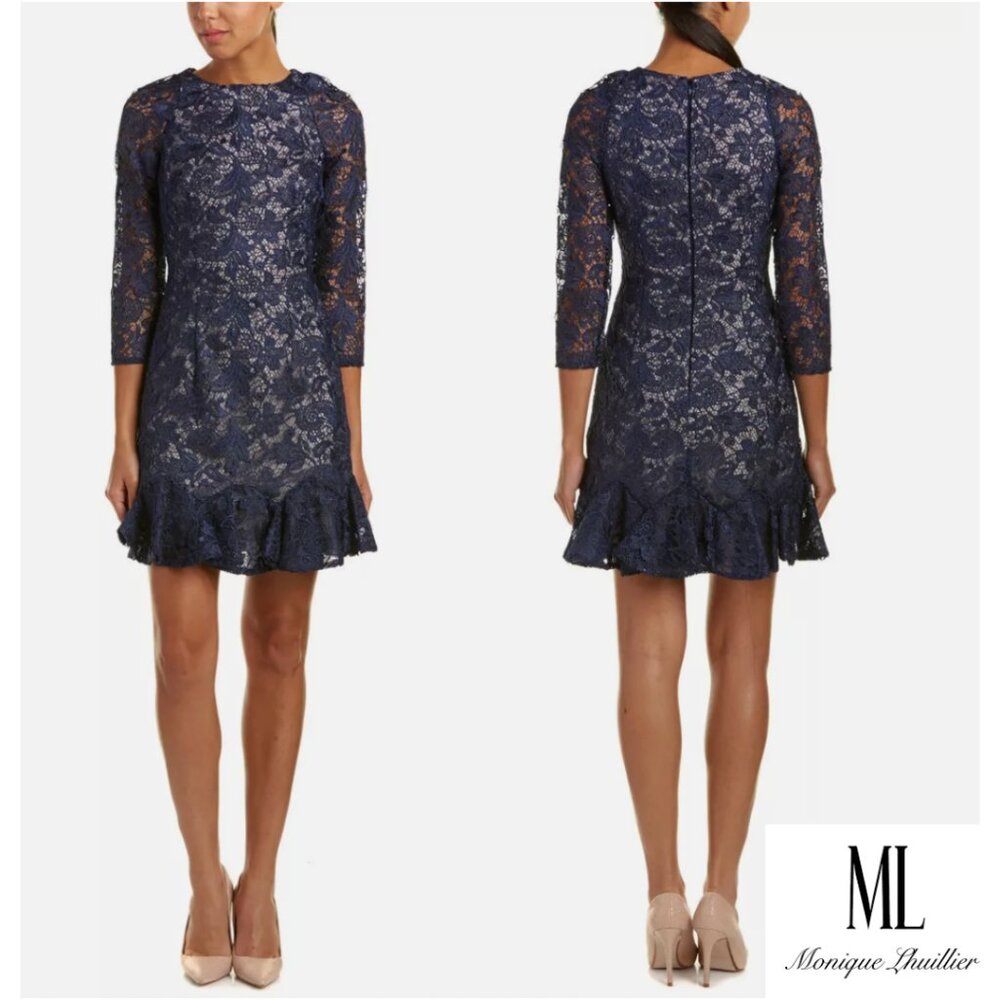 NWT Monique Lhuillier | Blue Lace Drop Waist Mini Dress, size 12